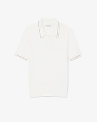 Maglione a righe in maglia a trecce con collo a polo