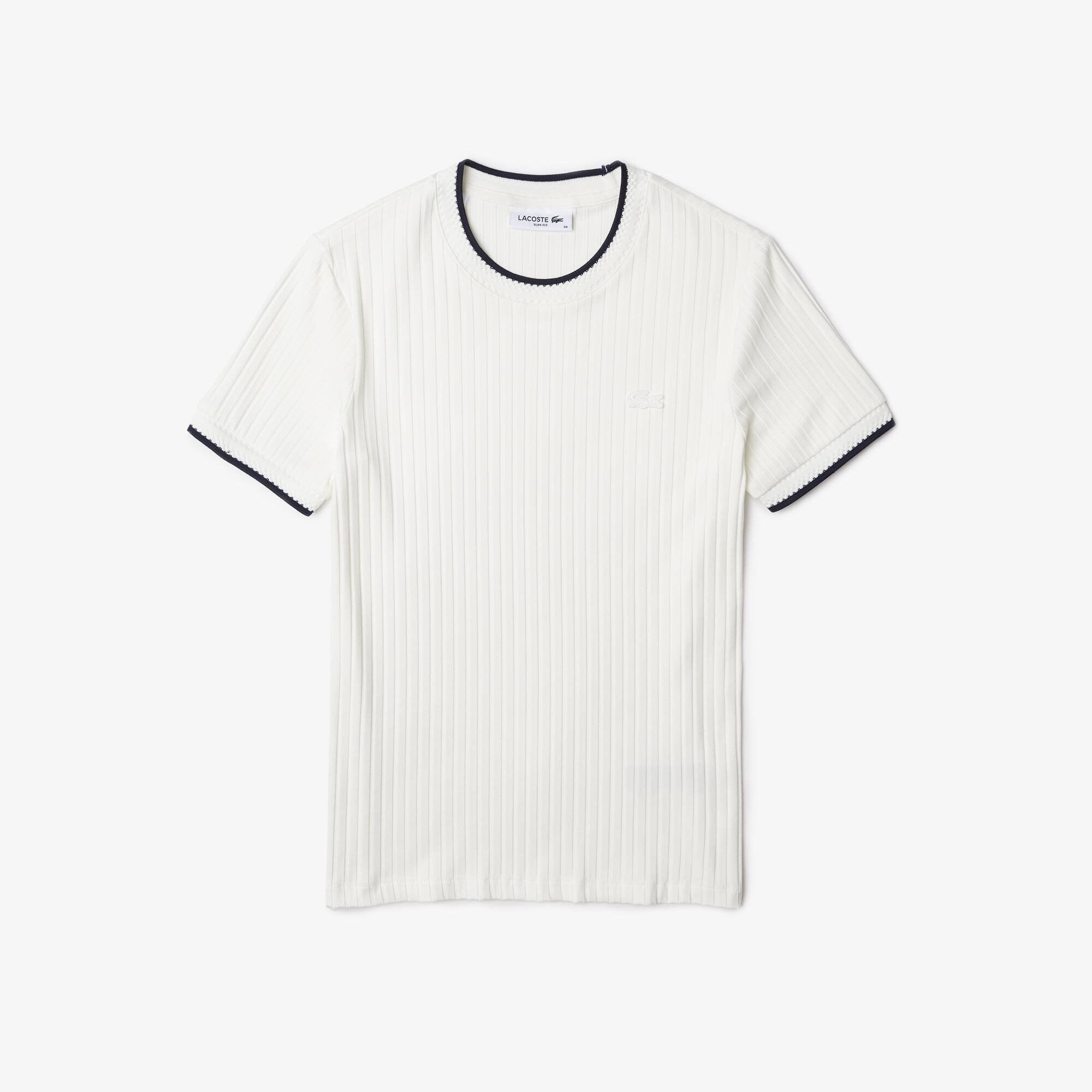 T-shirt da donna in maglia fantasia con collo rotondo - Magliette Donna -  Novita 2022 | Lacoste