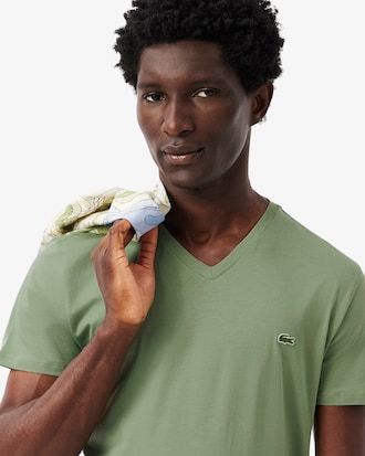 T-shirt con collo a V in jersey di cotone Pima leggero