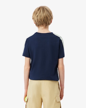 T-shirt in cotone con striscia con logo