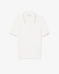 Maglione a righe in maglia a trecce con collo a polo