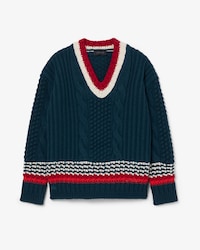 Maglione testurizzato in lana a righe con scollo a V Runway