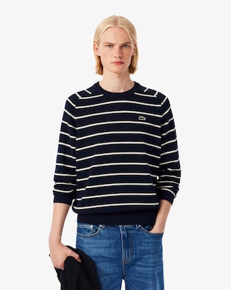 Maglione girocollo a righe in cotone