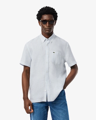 Camicia regular fit in lino a maniche corte