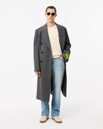 Maglione girocollo a trecce in lana cardata