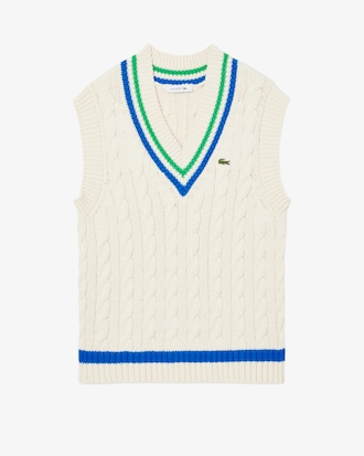 Gilet in maglia a trecce con scollo a V