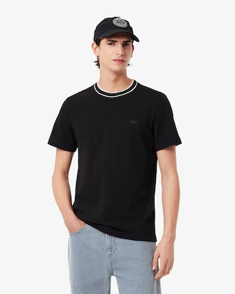 T-shirt in piqué elasticizzato con colletto a righe