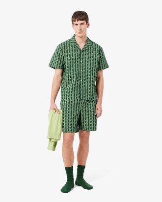 Camicia pigiama in popeline con monogramma stampato