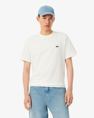 T-shirt in jersey pesante con coccodrillo e paesaggio