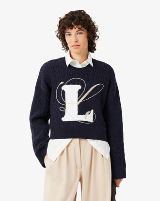 Embroidered Intarsia Cable Knit Sweater
