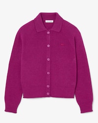 Cardigan con colletto a polo in maglia 3D di lana cardata