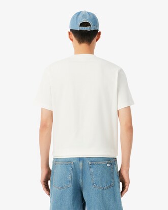 T-shirt in jersey pesante con coccodrillo e paesaggio