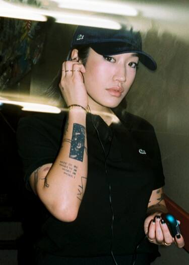 beige Classic-fit polo voor dames met groene krokodil