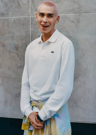 Blauwe slim-fit polo shirt met korte mouwen en groene krokodil