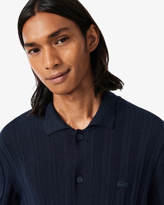 Cardigan met Polokraag van Vloeiende Geribbelde Stof
