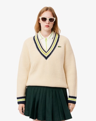 Oversized Wollen Tennissweater met V-hals