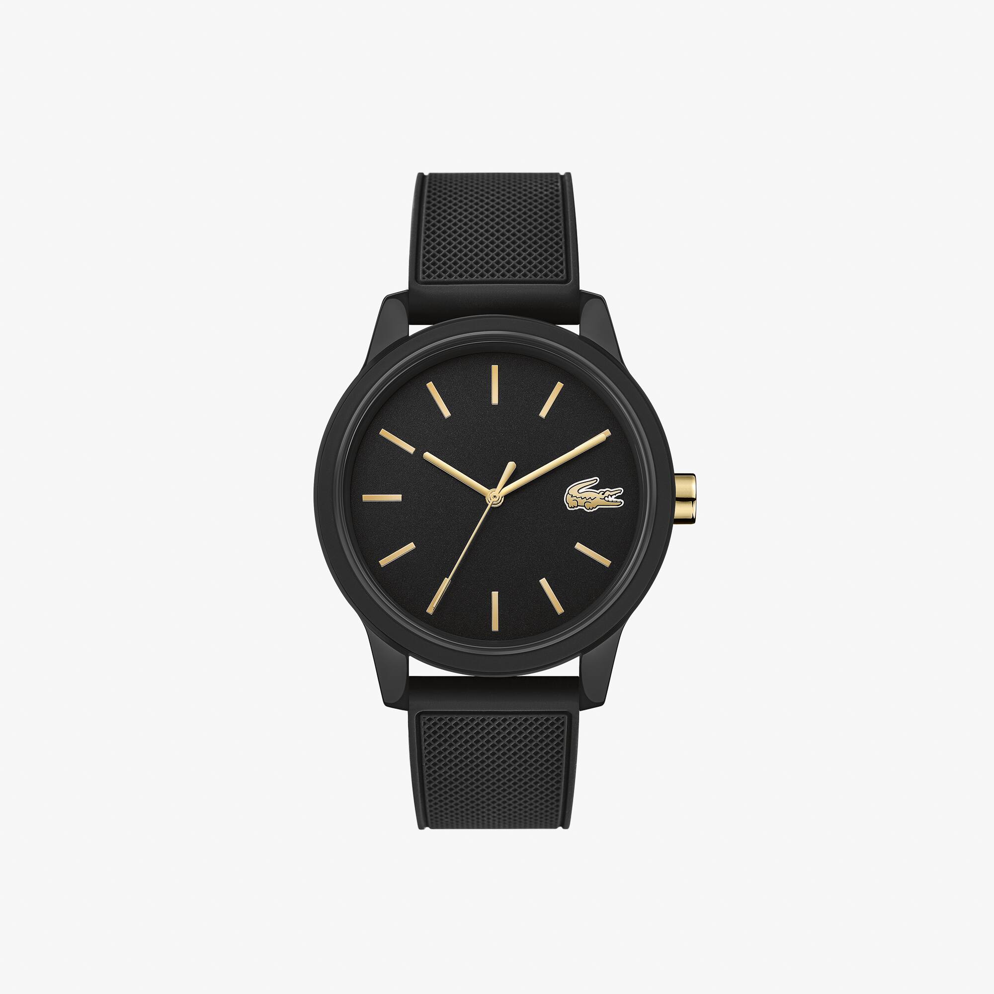 Herenhorloge Lacoste.12.12 met zwarte siliconen band met petit piqué |  LACOSTE