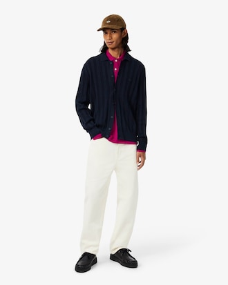 Cardigan met Polokraag van Vloeiende Geribbelde Stof