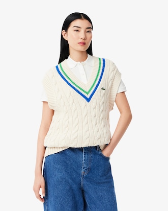 Gebreid Kabelsweatervest met V-hals