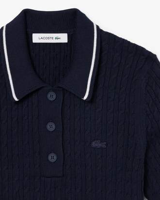 Gestreepte Gebreide Kabelsweater met Polokraag