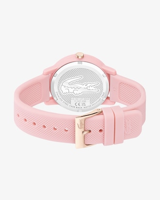 Lacoste.12.12-horloge dames met roze siliconen band