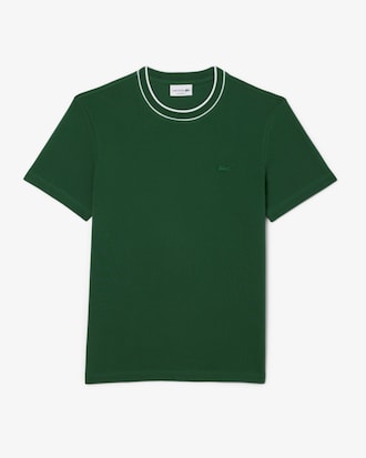Stretch Piqu&eacute; T-shirt met Gestreepte Kraag