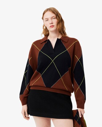 Jacquard Intarsia Polosweater met Ruitmotief