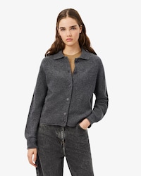 Cardigan van Gekaarde wol met 3D-breistof en Polokraag