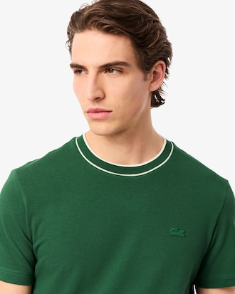 Stretch Piqu&eacute; T-shirt met Gestreepte Kraag