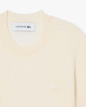 Kortmouwige Merinowollen Geribbelde Gebreide Sweater
