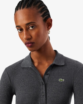 Slim Fit Geribbelde Katoenen Jurk met Polokraag