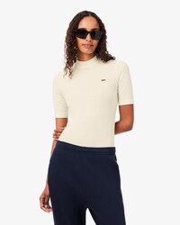 Slim Fit T-shirt met Hoge Hals van Geribbelde Wol
