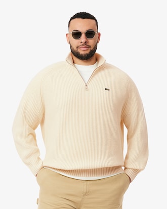 Sweater van Gekaarde Wol met Hoge Hals en Rits