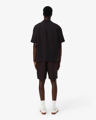 Regular Fit Keperstofshort van Gemengd Linnen