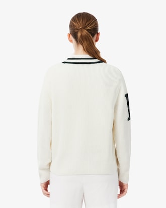 Golfcardigan van Gemengde Wol met Badge Accenten