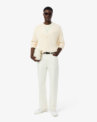 Geribbelde Gebreide Cardigan van Gemengd Katoen