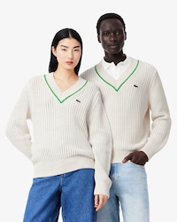 Tennissweater met Gestreepte V-hals