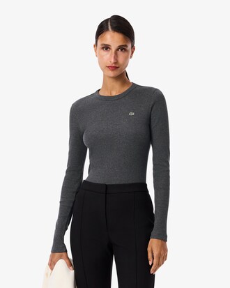 Slim Fit Geribbelde Katoenen T-shirt