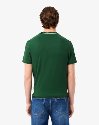 Stretch Piqu&eacute; T-shirt met Gestreepte Kraag