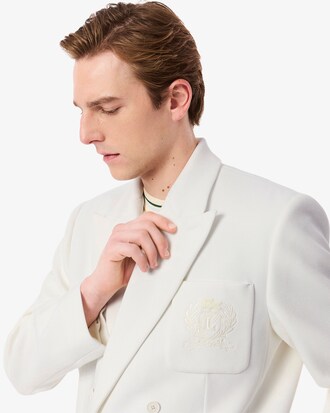 Blazer met Dubbele Rij Knopen en een Geborduurde Erfgoedbadge