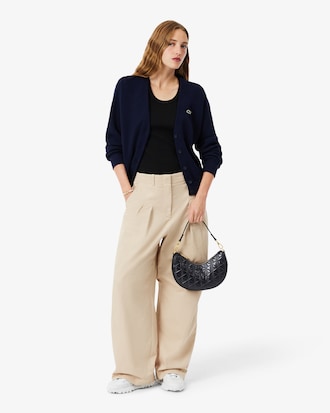 Maheki Geëmboste Leren Half Moon Handtas