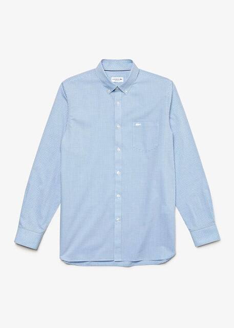 Camisa Lacoste de corte direito aos quadrados pequanos azuis e brancos