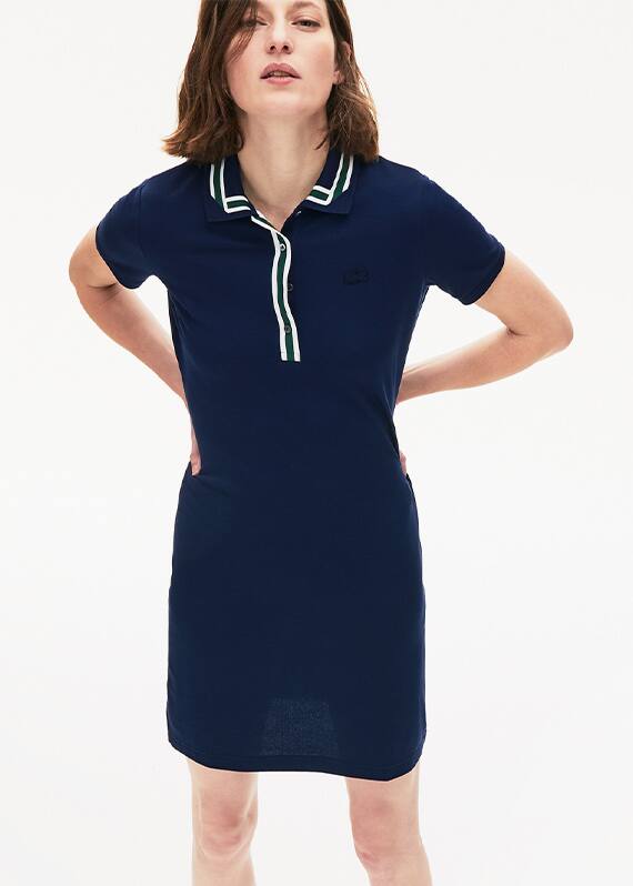 Vestido-polo com colarinho a contrastar