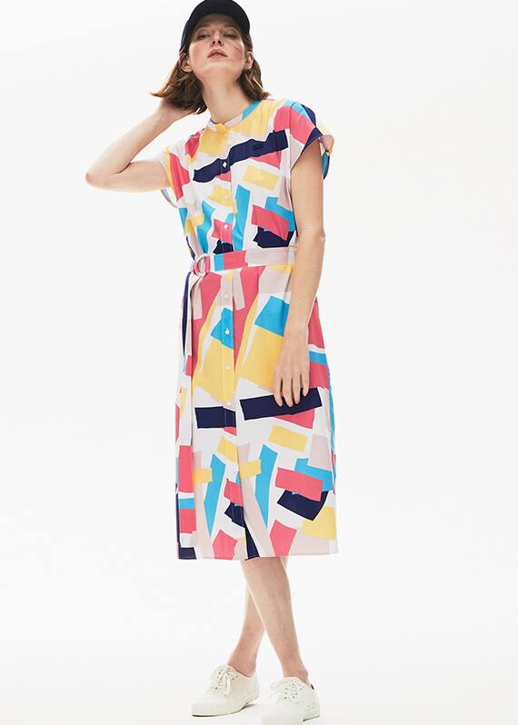 Vestido-camisa sem mangas com motivos coloridos