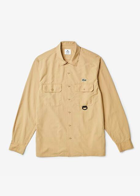 Camisa Lacoste de corte largo em algod&atilde;o bege