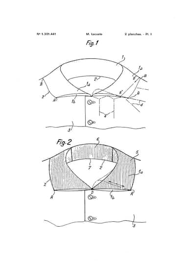 Patente registada por René Lacoste: melhorias em camisas. Arquivos Lacoste.