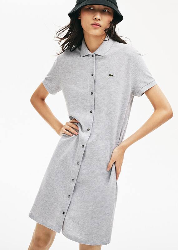 Vestido-polo de corte direito com bot&otilde;es