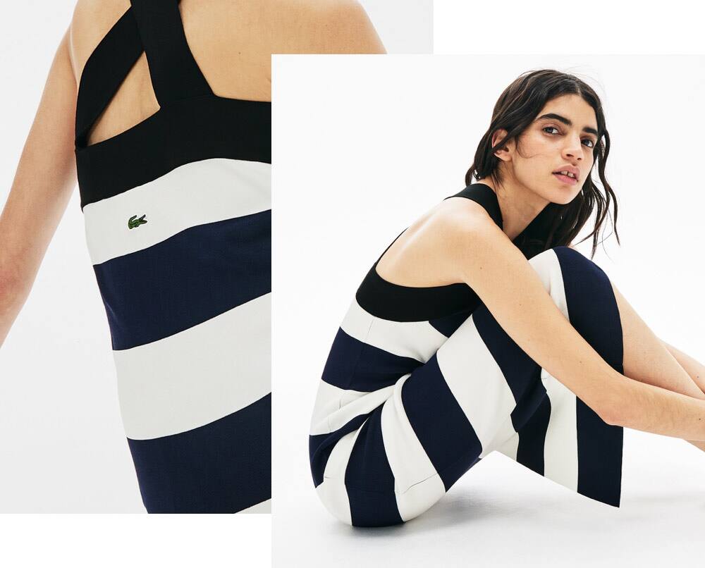 Vestido Lacoste comprido de malha &agrave;s riscas