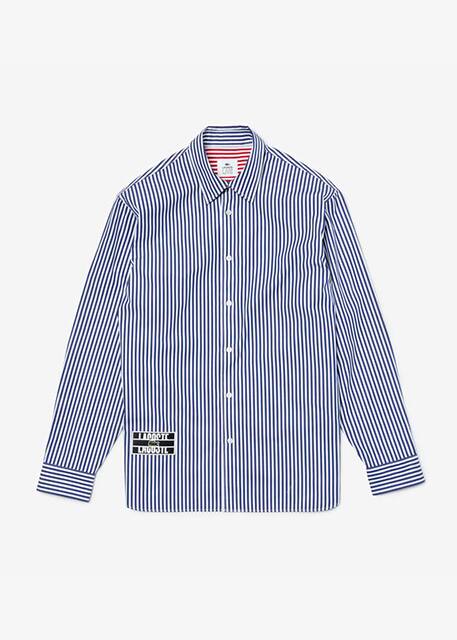 Camisa Lacoste unisexo de riscas brancas e azuis