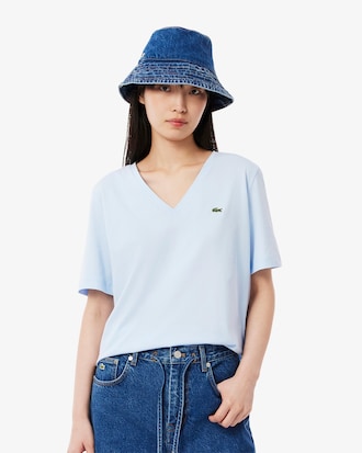 T-shirt de Algodão Suave com Decote em V Relaxed Fit